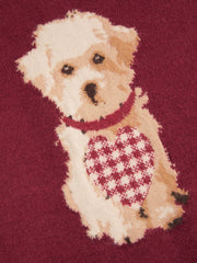 Knit Asymmetrical Neck Puppy Pattern Top