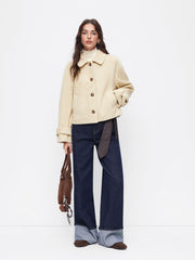 Wool-look Peter Pan Collar Long Sleeve Jacket