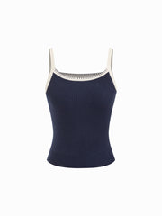 Knit Round Neckline Contrasting Binding Cardigan & Cami Top