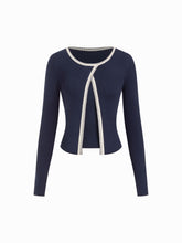 Knit Round Neckline Contrasting Binding Cardigan & Cami Top