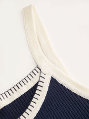 Knit Round Neckline Contrasting Binding Cardigan & Cami Top