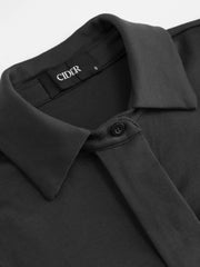 Collar Cotton-blend Collar Long Sleeve Top With Tie
