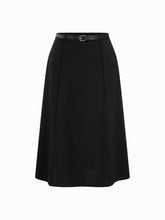 Stretchy Mid Rise Solid Maxi A-line Skirt With Belt Curve & Plus