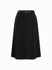 Stretchy Mid Rise Solid Maxi A-line Skirt With Belt Curve & Plus