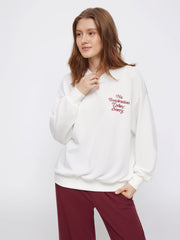 No Inspiration Today Sorry Cotton-blend Round Neckline Oversized Top & Mid Rise Elastic Waist Wide Leg Trousers Loungewear Set