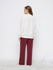 No Inspiration Today Sorry Cotton-blend Round Neckline Oversized Top & Mid Rise Elastic Waist Wide Leg Trousers Loungewear Set