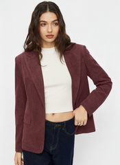 Corduroy Notched Collar Long Sleeve Blazer