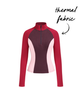 Thermal Cotton-blend Stand Collar Colorblock Raglan Long Sleeve Half Zip Tee