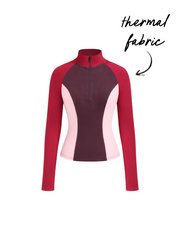 Thermal Cotton-blend Stand Collar Colorblock Raglan Long Sleeve Half Zip Tee