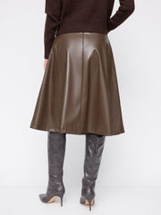 Faux Leather Mid Rise Midi Skirt