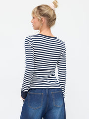 Cotton-blend Jacquard V-Neck Striped Ruched Tee