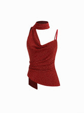 Mesh Asymmetrical Neck Rhinestone Cami Top With Scarf