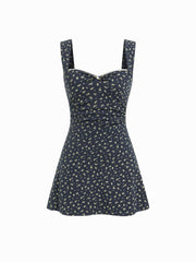Cotton-blend Sweetheart Ditsy Floral Ruched Mini Dress