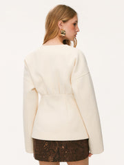 Wool-look V-neck Cinched Waist Jacket