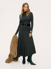 Stand Collar Ruched Ruffle Hem Maxi Dress
