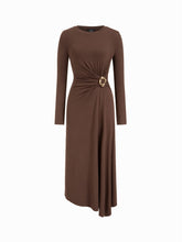 Round Neck Solid Straight Maxi Dress With Metal Detail