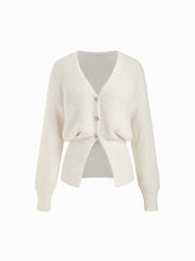 Wool-blend Knit Rhinestone Metal Button V-Neck Cardigan