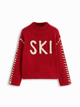 SKI Knit Round Neckline Long Sleeve Contrasting Binding Oversized Top