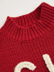 SKI Knit Round Neckline Long Sleeve Contrasting Binding Oversized Top