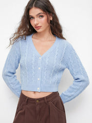 V-neck Cable Knit Button Cardigan