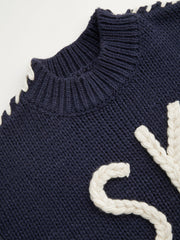 SKI Knit Round Neckline Long Sleeve Contrasting Binding Oversized Top