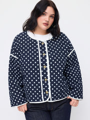 Cotton Polka Dot Button Quilted Oversized Puffer Jacket Curve & Plus