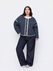 Cotton Polka Dot Button Quilted Oversized Puffer Jacket Curve & Plus