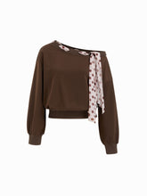 Terry Asymmetrical Neck Crop Oversized Sweatshirt With Polka Dot Knotted