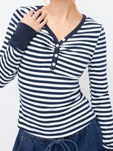 Cotton-blend Jacquard V-Neck Striped Ruched Tee