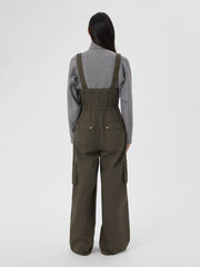 Denim Mid Rise Pocket Cargo Jumpsuit