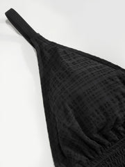 V-neck Tartan Shirred Triangle Drawstring Bikini Set Curve & Plus