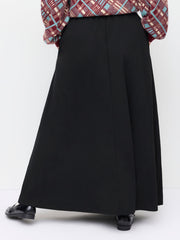 Stretchy Mid Rise Solid Maxi A-line Skirt With Belt Curve & Plus