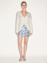 Wool-blend Knit Rhinestone Metal Button V-Neck Cardigan