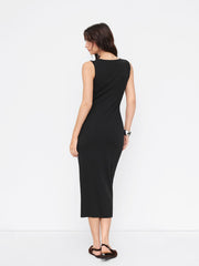 V-neck Solid Straight Maxi Dress