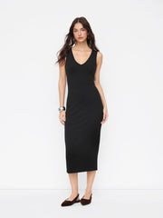 V-neck Solid Straight Maxi Dress