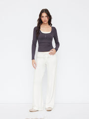 Cotton-blend Mid Rise Drawstring Wide Leg Trousers