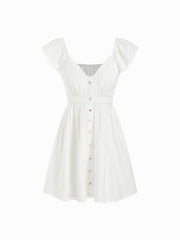 Sweetheart Ruffle Sleeve Lace Trim Mini Dress