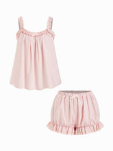 100% Cotton Sweetheart Ruffled Oversized Top & Mid Rise Bloomer Shorts Set