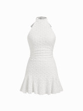 Jacquard Floral Halter Neck A-line Mini Dress