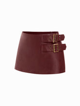 Faux Leather Mid Rise Belted A-line Mini Skort