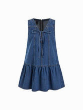 Denim V-neck Knotted A-line Oversized Mini Dress