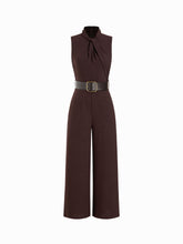 Asymmetrical Neck Ruched Straight Leg Jumpsuit With Belt