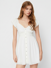 Sweetheart Ruffle Sleeve Lace Trim Mini Dress