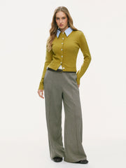 Knit Collar Gingham Colorblock Button Cardigan
