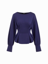 Boat Neck Ruched Peplum Sweatshirt