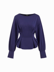 Boat Neck Ruched Peplum Sweatshirt