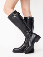 BUCKLE CHUNKY HEELED KNEE HIGH BOOTS