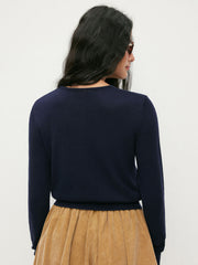 Wool-blend Knit Dachshund Embroidery Cardigan
