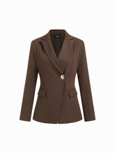 Solid Notched Collar Metal Button Blazer