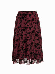Mesh V-neck Floral Ruffle Hem Knotted Top & Mid Rise Maxi Skirt Set Curve & Plus